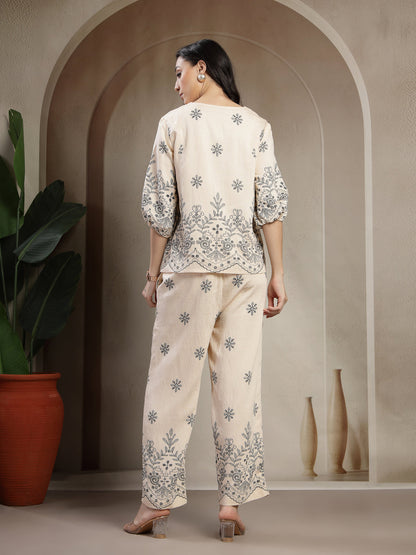 Gipsy Black Lightweight Printed Co ord Set with Jewel Neckline