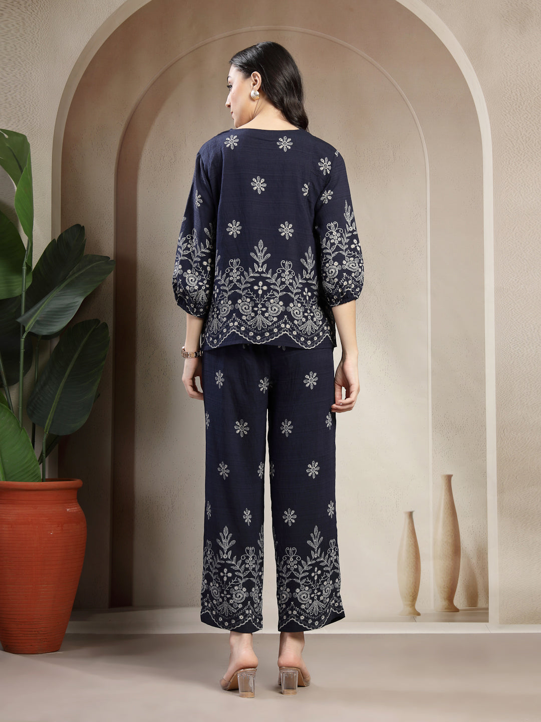 Gipsy Navy Lightweight Printed Co ord Set with Jewel Neckline