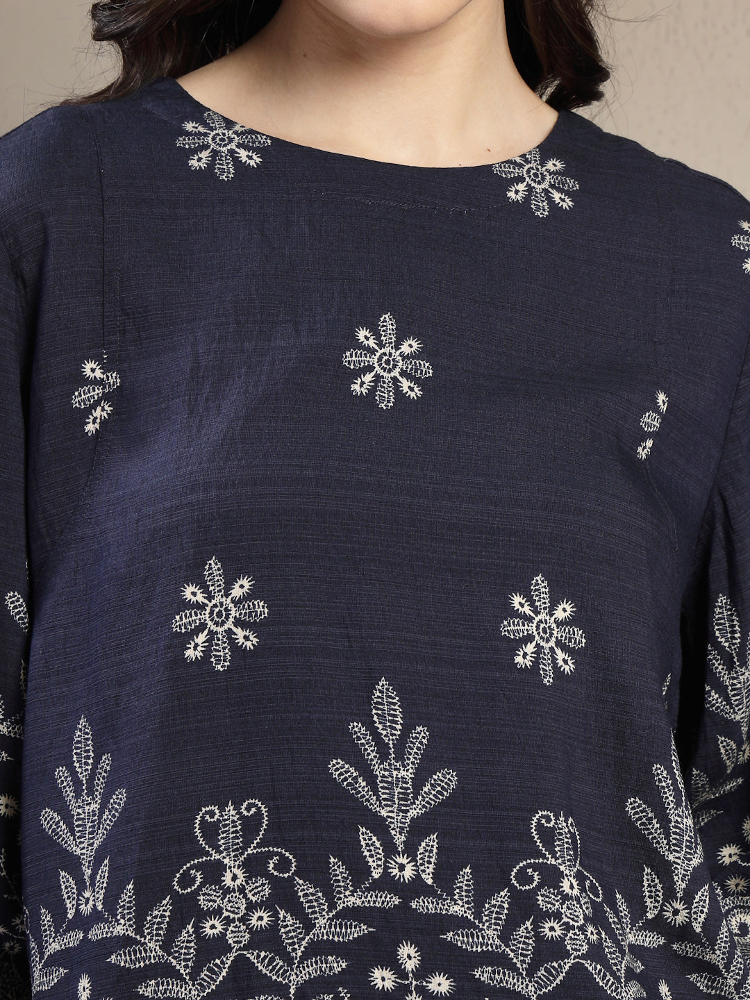 Gipsy Navy Lightweight Printed Co ord Set with Jewel Neckline