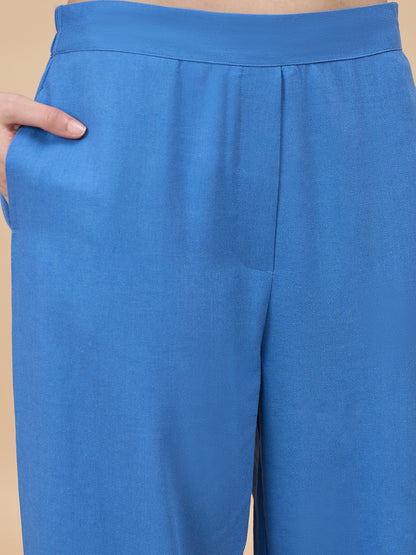 Cobalt Blue Embroidery Linen Viscose Co-Ord Set
