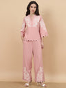 Dusky Pink Embroidery Linen Viscose Co-Ord Set