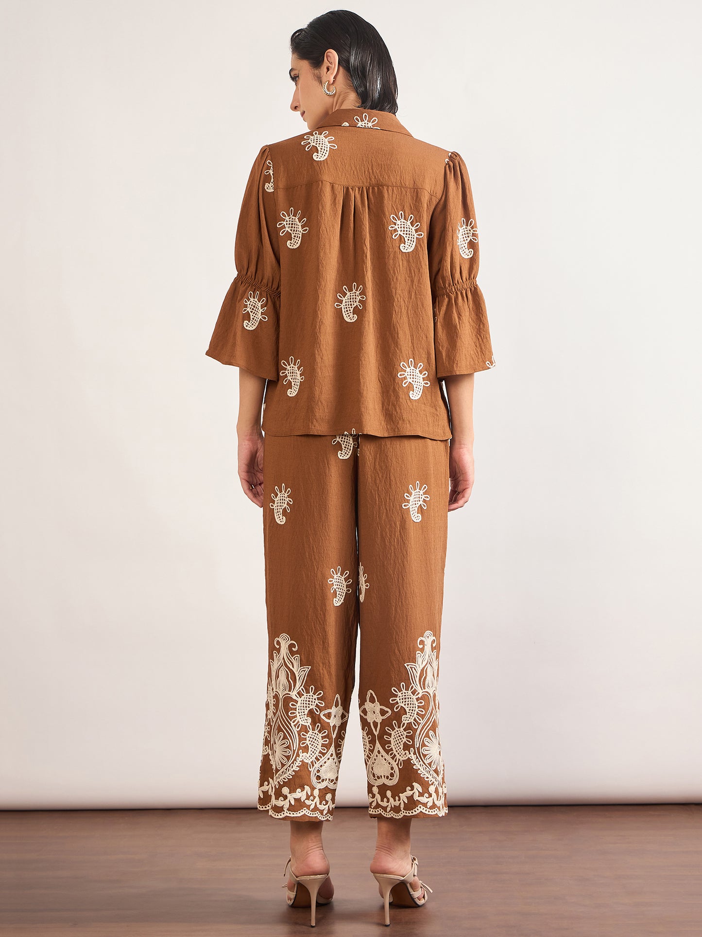 Mocca Linen Viscose Embroidery Co-Ord Set