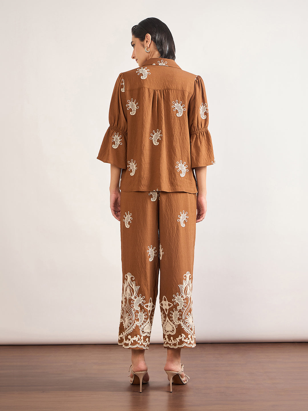Mocca Linen Viscose Embroidery Co-Ord Set
