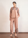 Beige Cotton Embroidery & Cuffed Sleeves Co-Ord Set