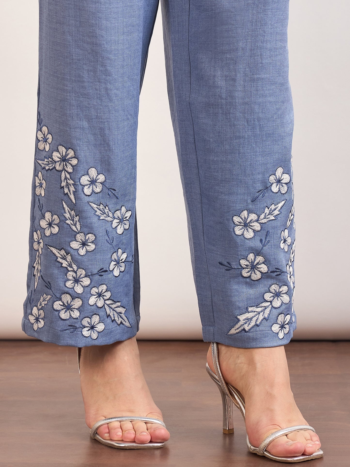 Indigo Cotton Embroidery & Cuffed Sleeves Co-Ord Set