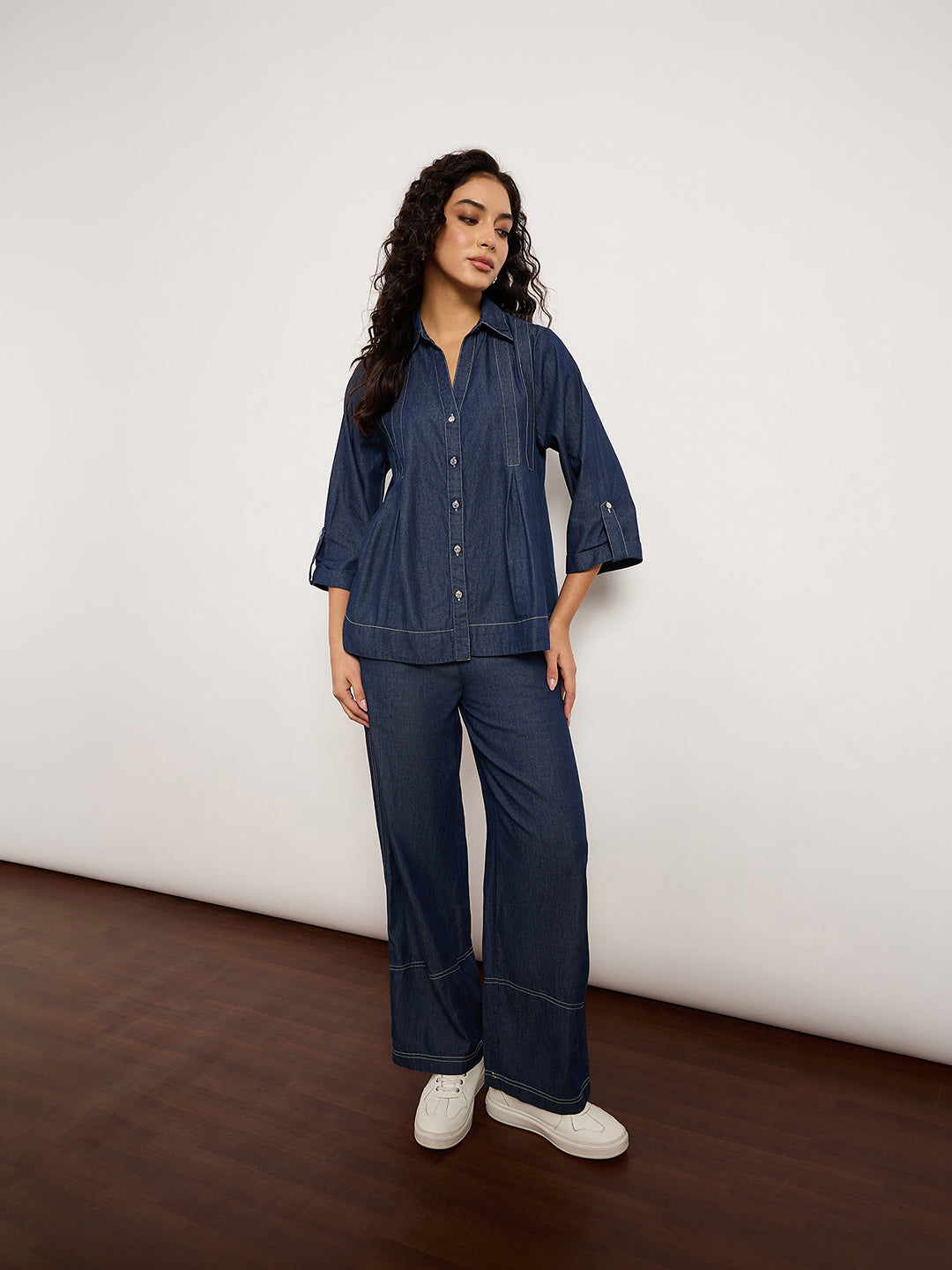 Denim Blue Co-Ord Set With Contrast Stitching