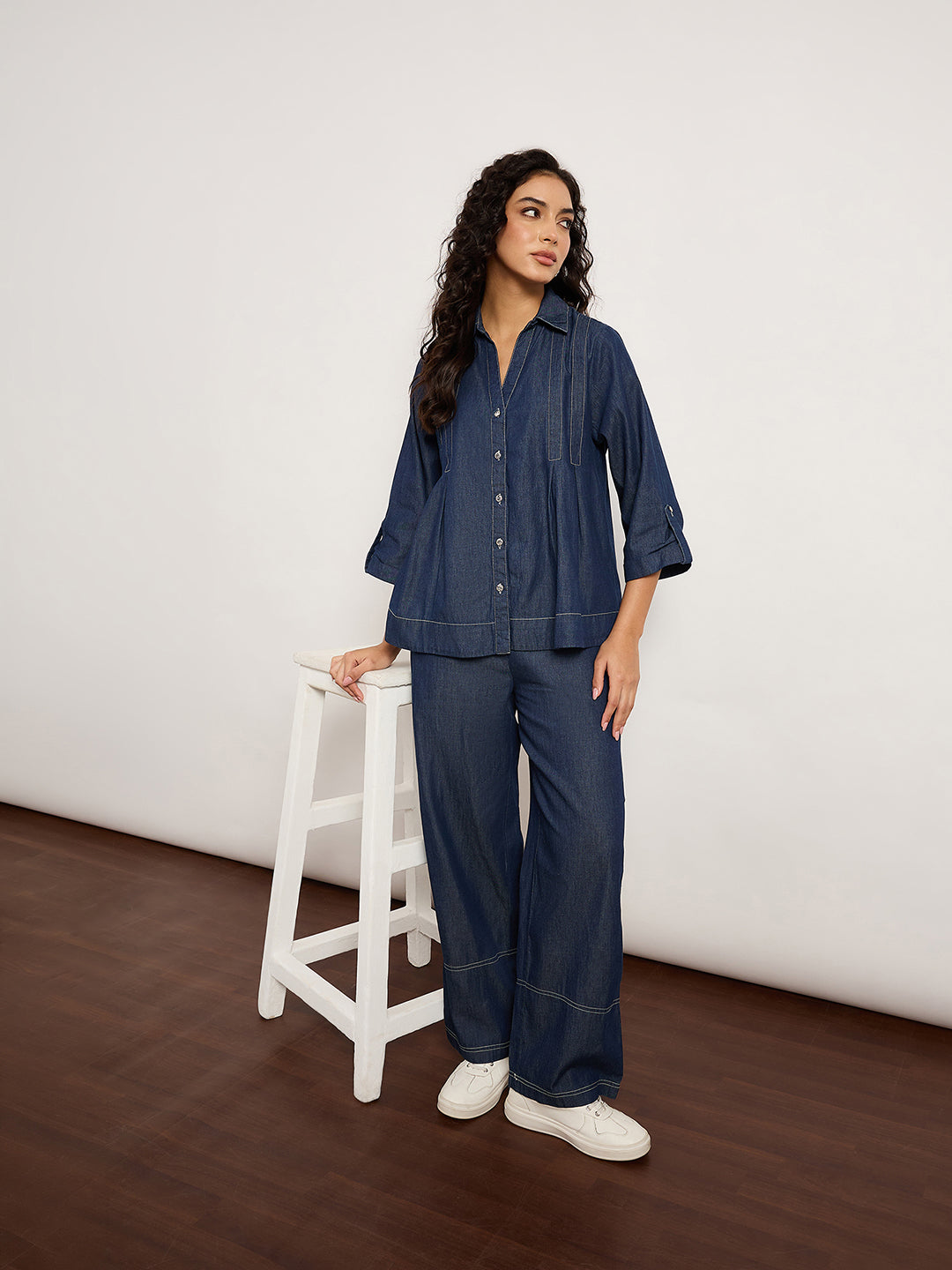 Denim Blue Co-Ord Set With Contrast Stitching
