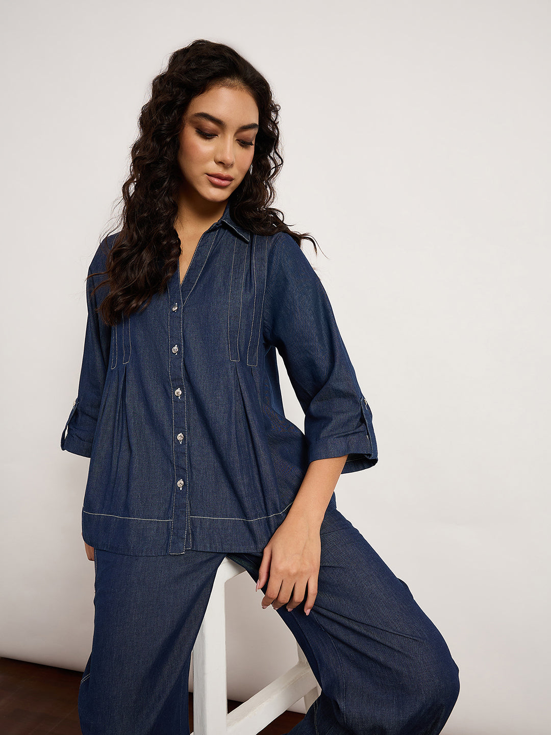 Denim Blue Co-Ord Set With Contrast Stitching