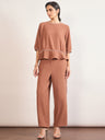 Mocca Viscose Piping & Cuffed Sleeves Co-Ord Set