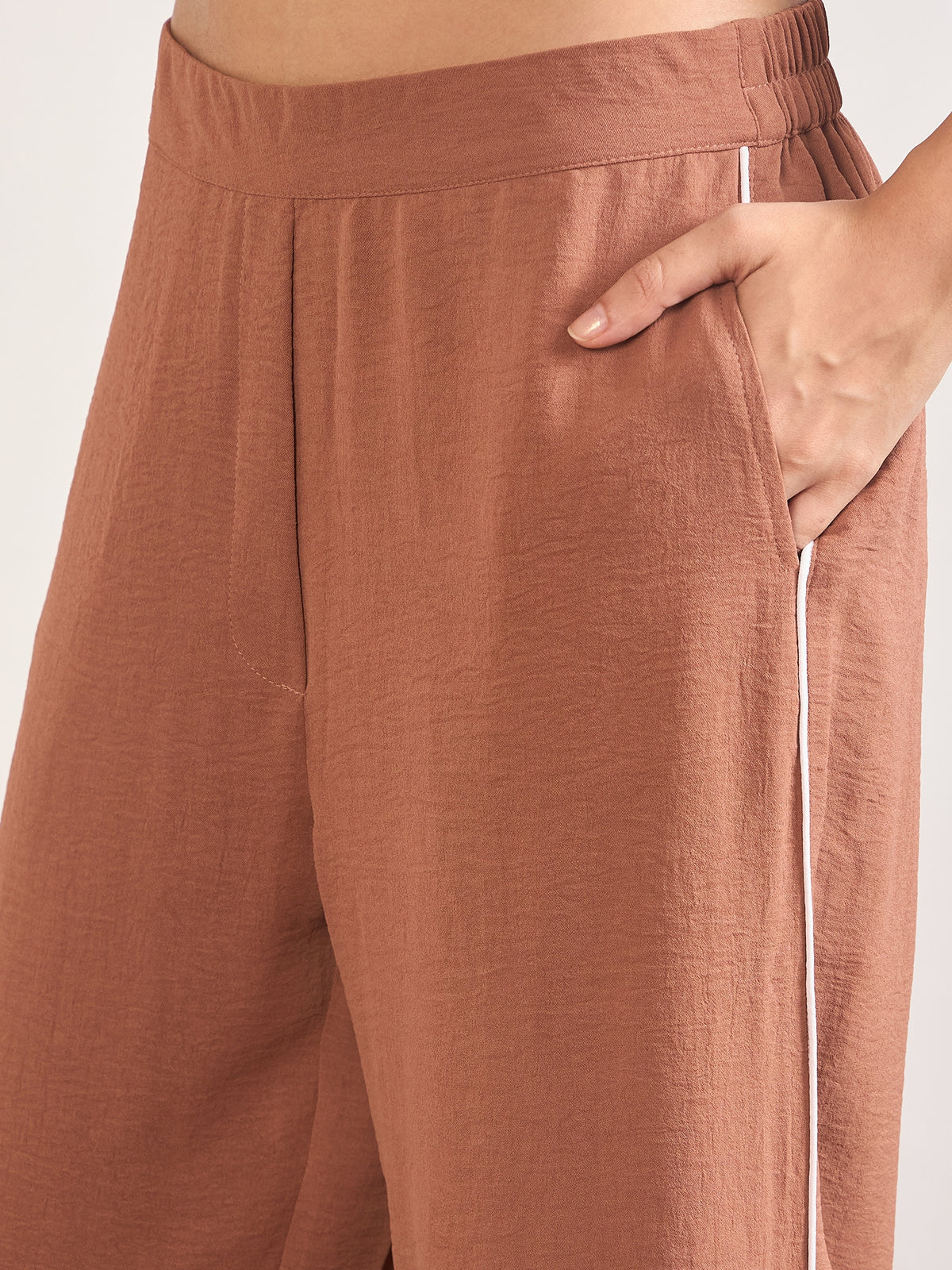 Mocca Viscose Piping & Cuffed Sleeves Co-Ord Set