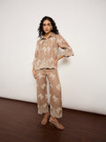 Beige Self-Embroidered Co-Ord Set With Edge Cutwork