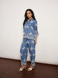 Indigo Self-Embroidered Top With Edge Cutwork