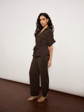 Coffee Co-Ord Set With Metal Zip & Drawstring Waist