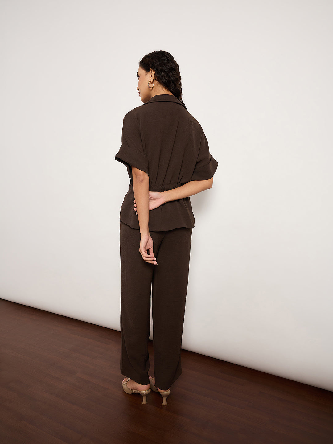 Coffee Co-Ord Set With Metal Zip & Drawstring Waist