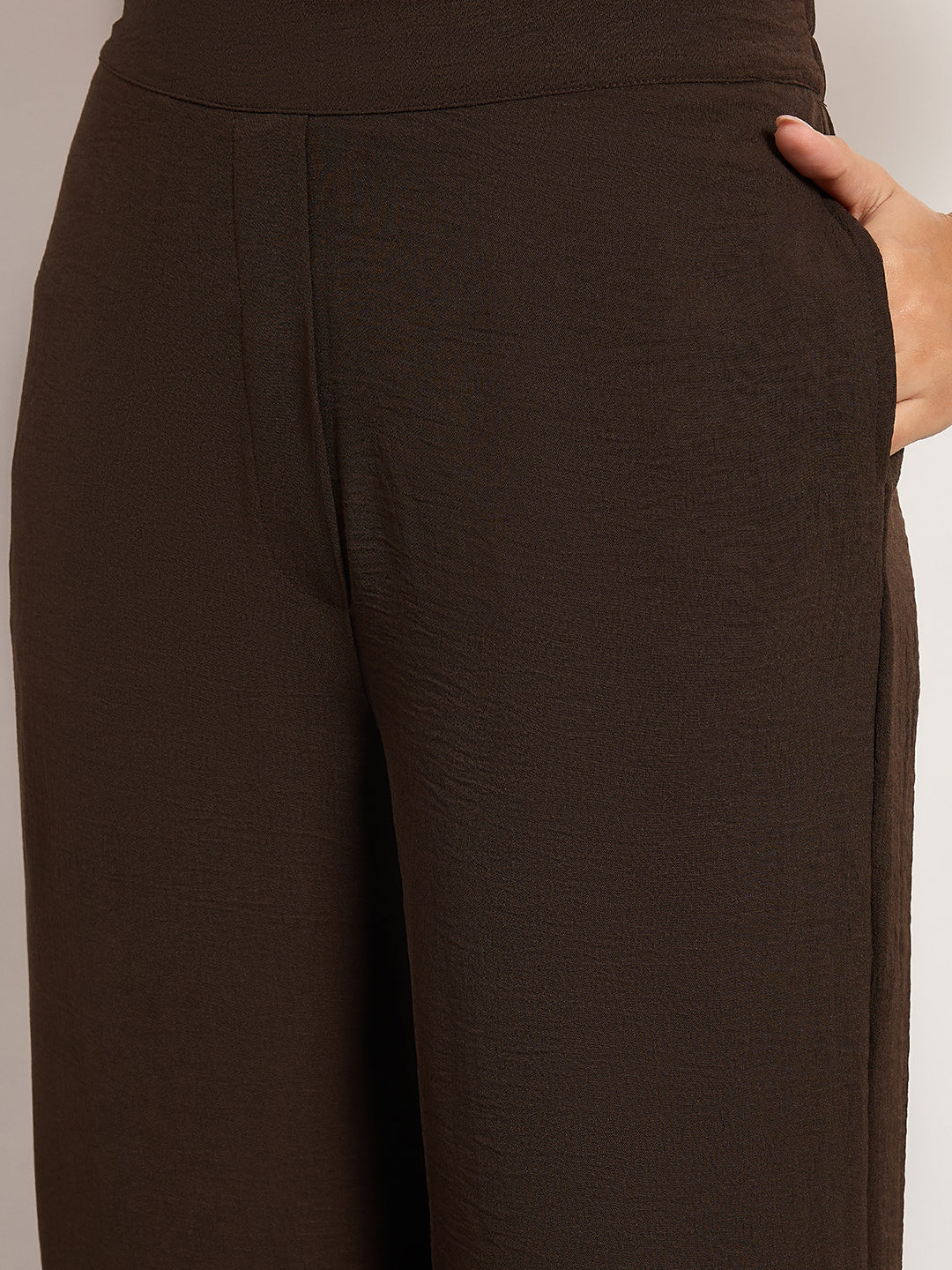 Coffee Co-Ord Set With Metal Zip & Drawstring Waist
