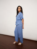 Denim Blue Co-Ord Set With Metal Zip & Drawstring Waist