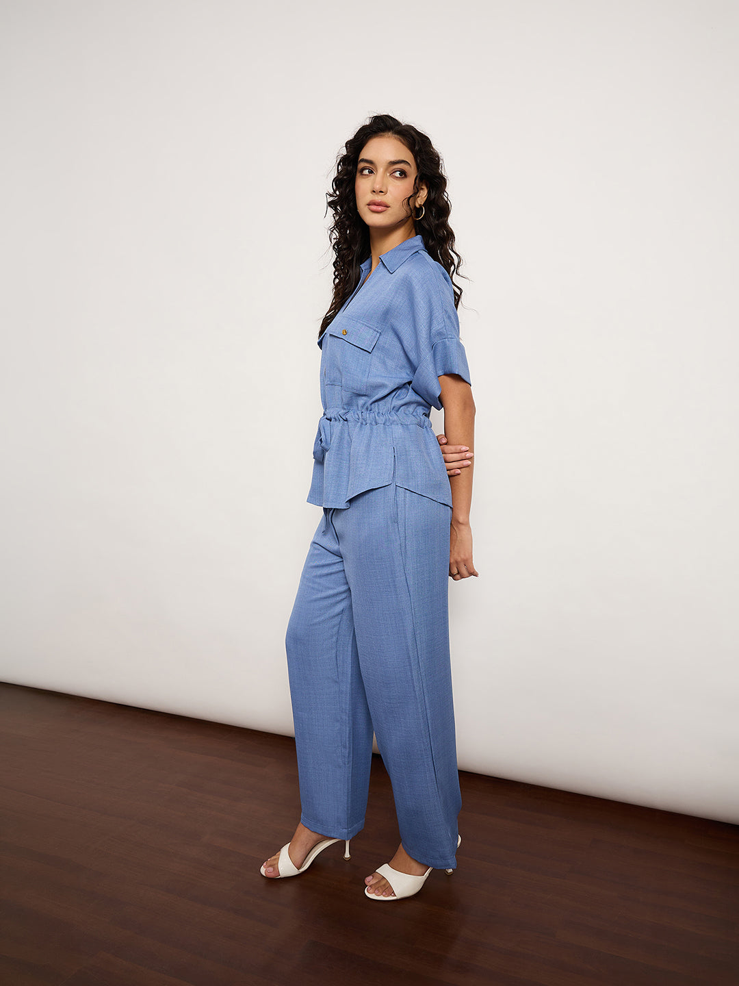 Denim Blue Co-Ord Set With Metal Zip & Drawstring Waist
