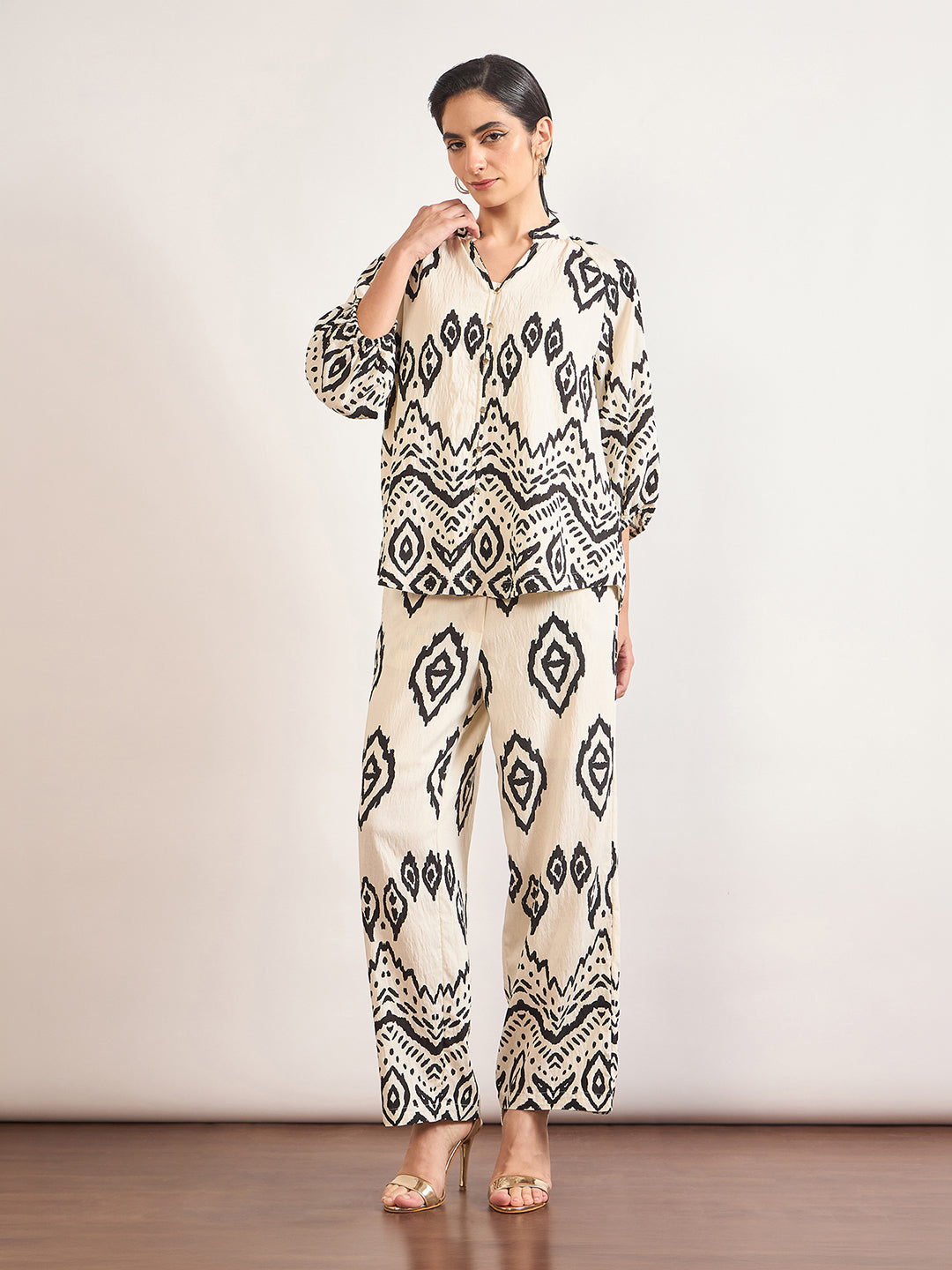 Black & White Rayon Tribal Printed Co-Ord Set