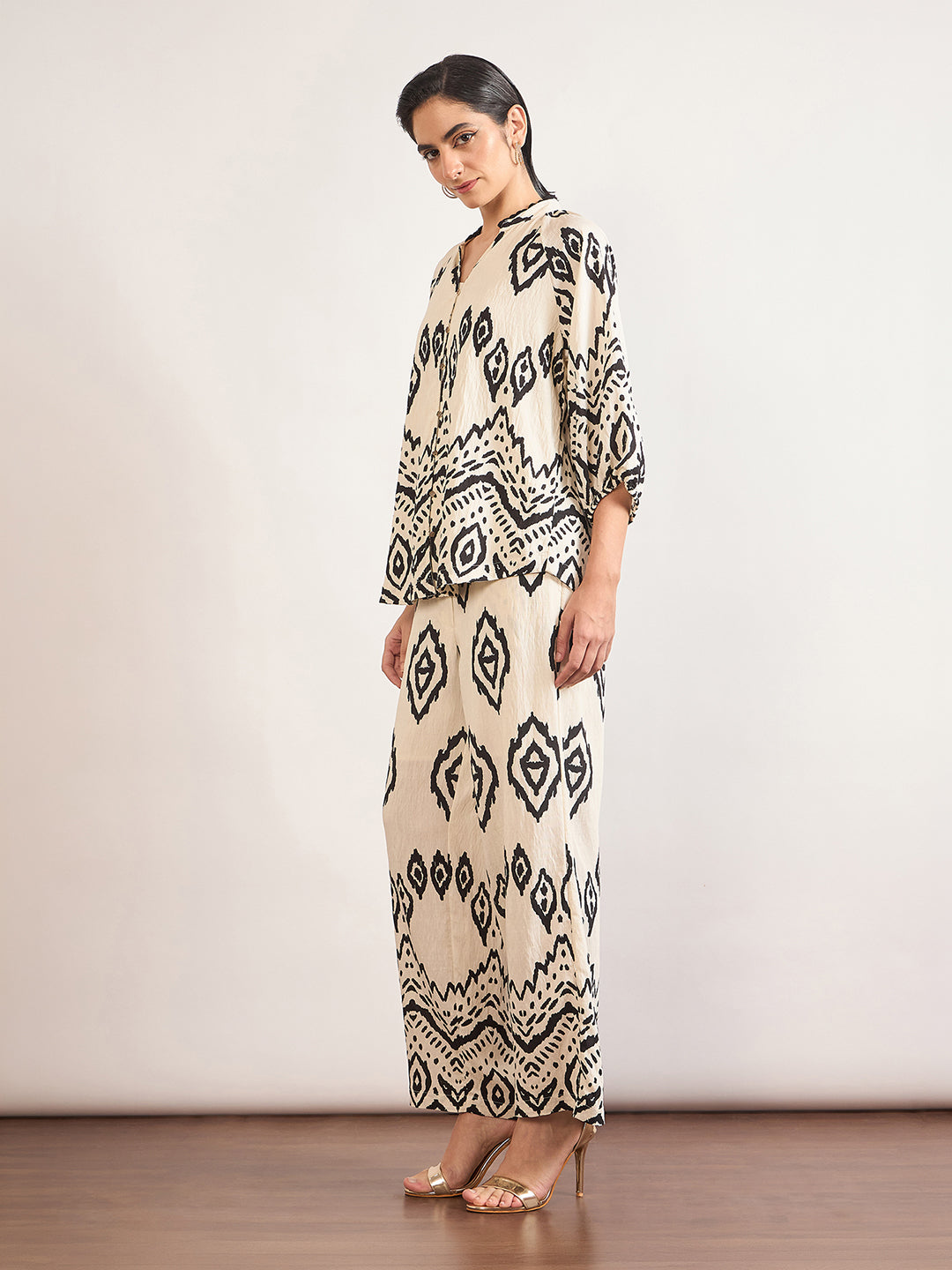 Black & White Rayon Tribal Printed Co-Ord Set