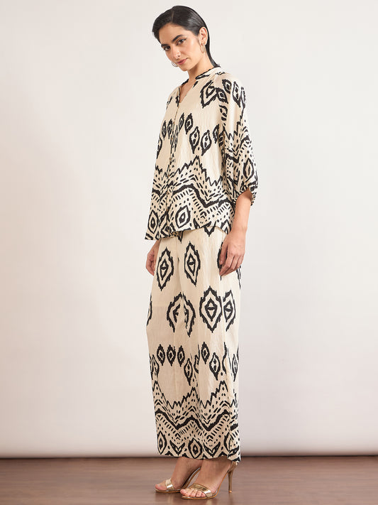 Black & White Rayon Tribal Printed Co-Ord Set
