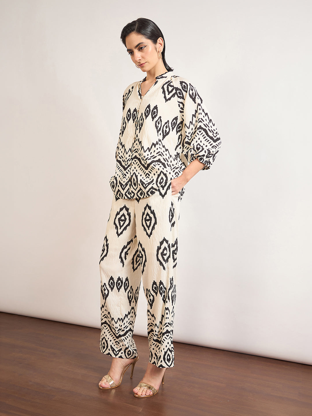 Black & White Rayon Tribal Printed Co-Ord Set