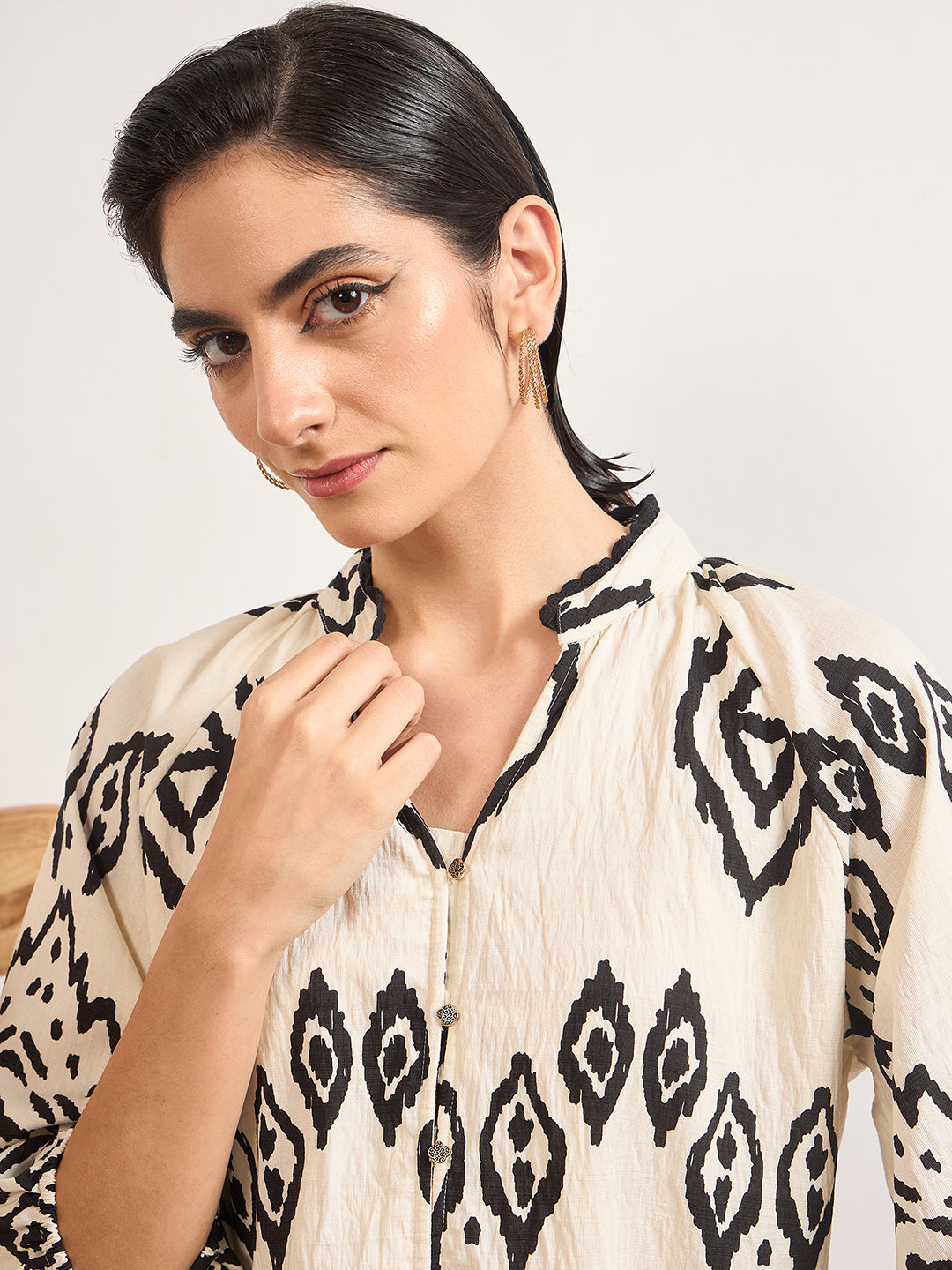 Black & White Rayon Tribal Printed Co-Ord Set