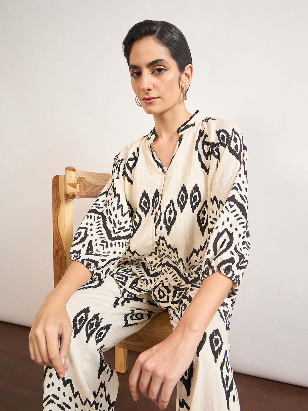 Black & White Rayon Tribal Printed Co-Ord Set