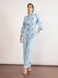 Light Blue Nylon Viscose Embroidery Co-Ord Set
