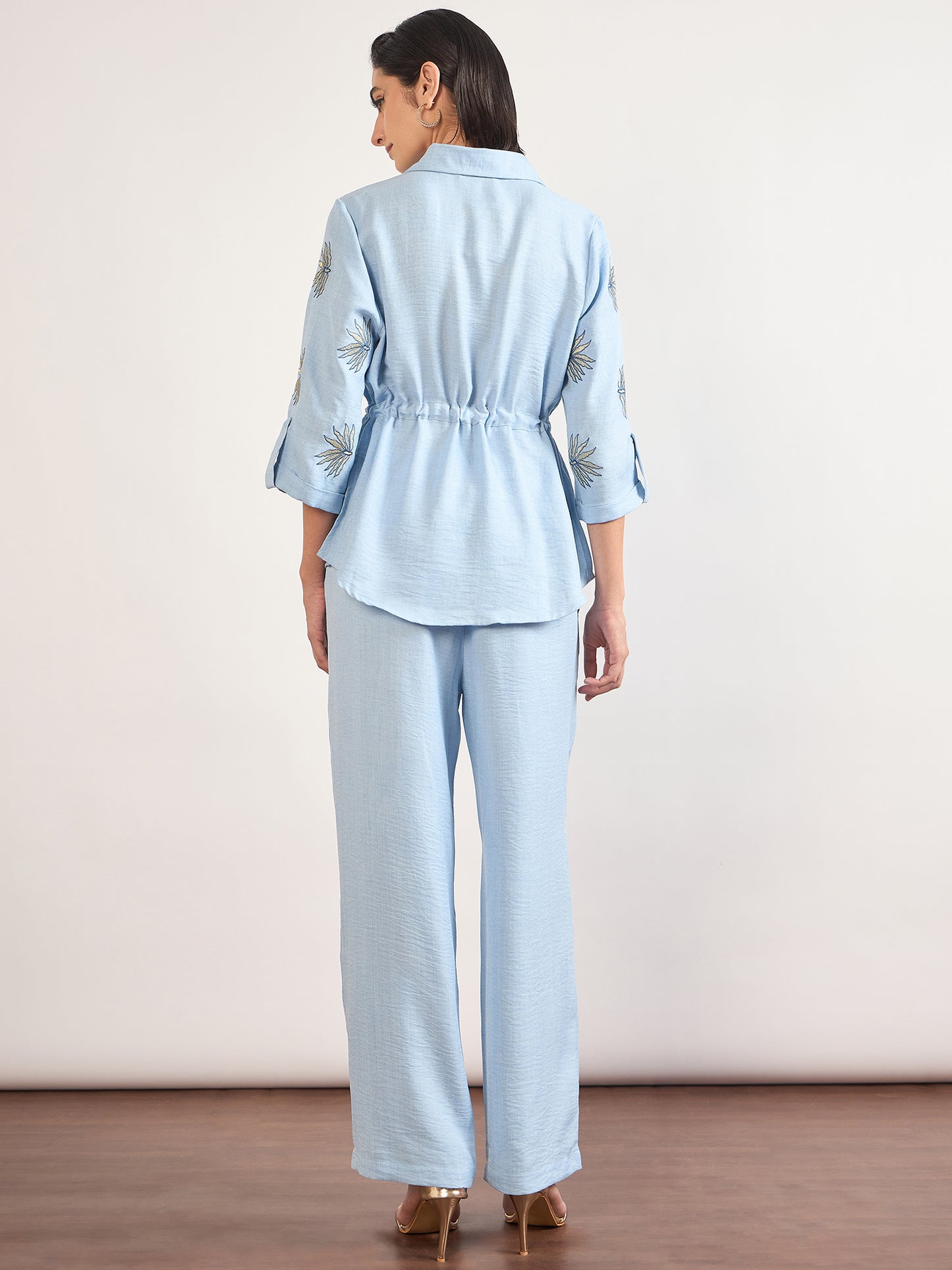 Light Blue Nylon Viscose Embroidery Co-Ord Set