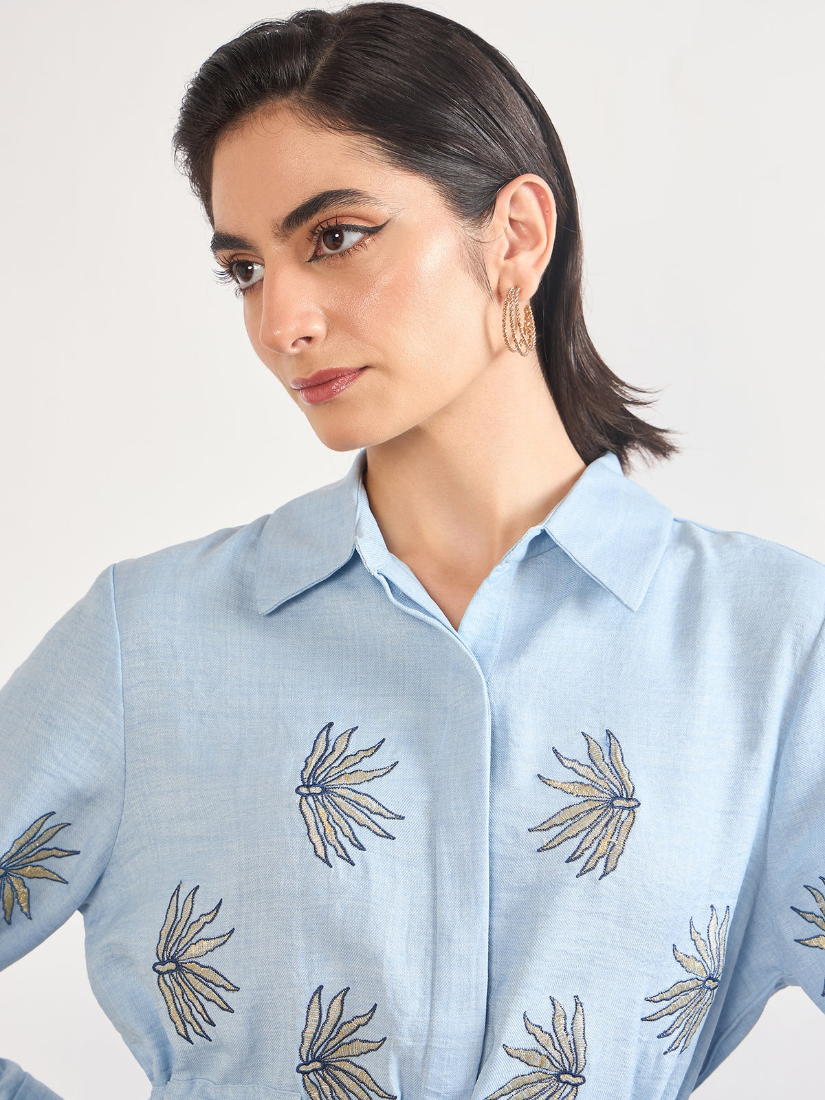 Light Blue Nylon Viscose Embroidery Co-Ord Set