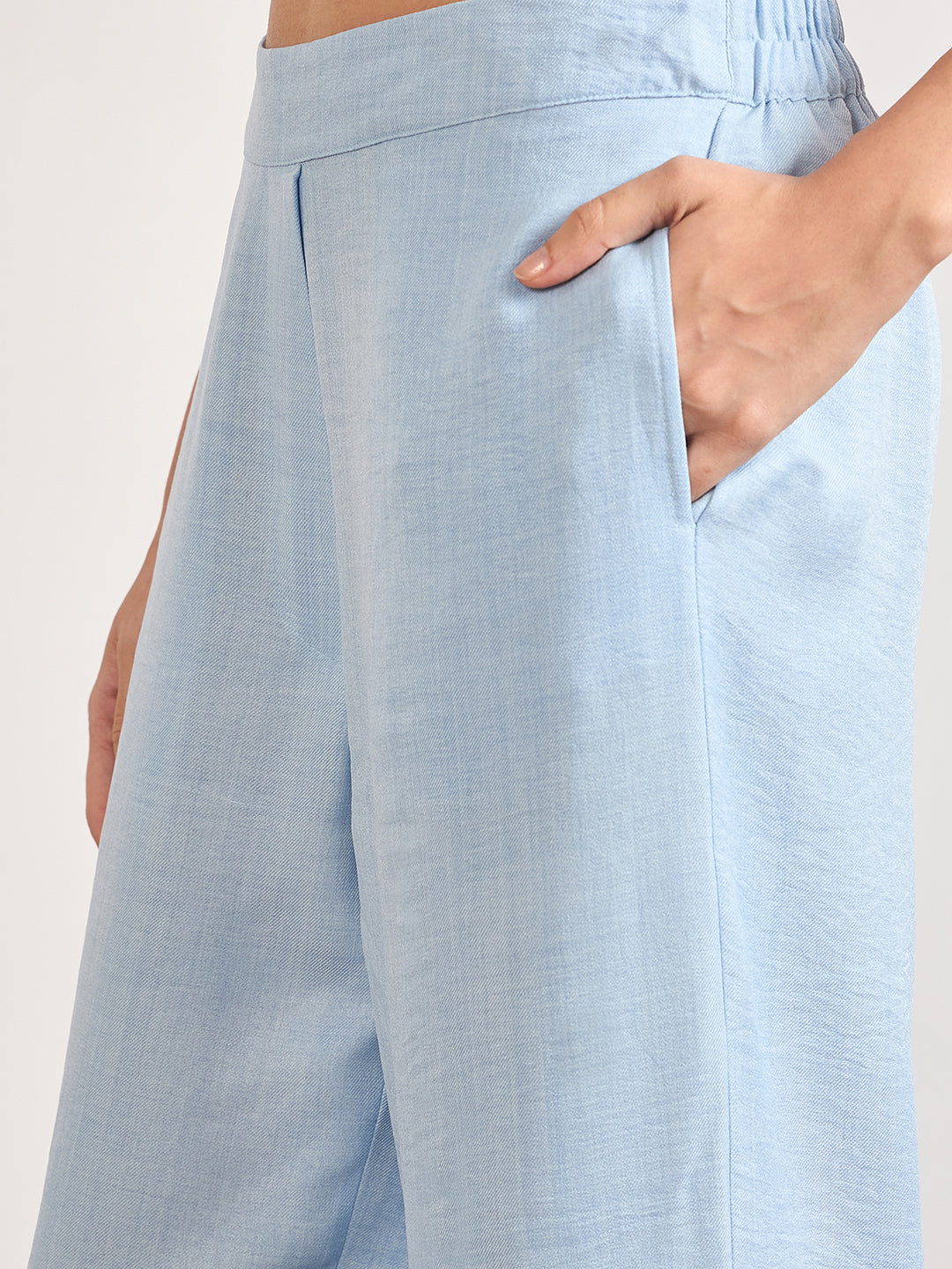 Light Blue Nylon Viscose Embroidery Co-Ord Set