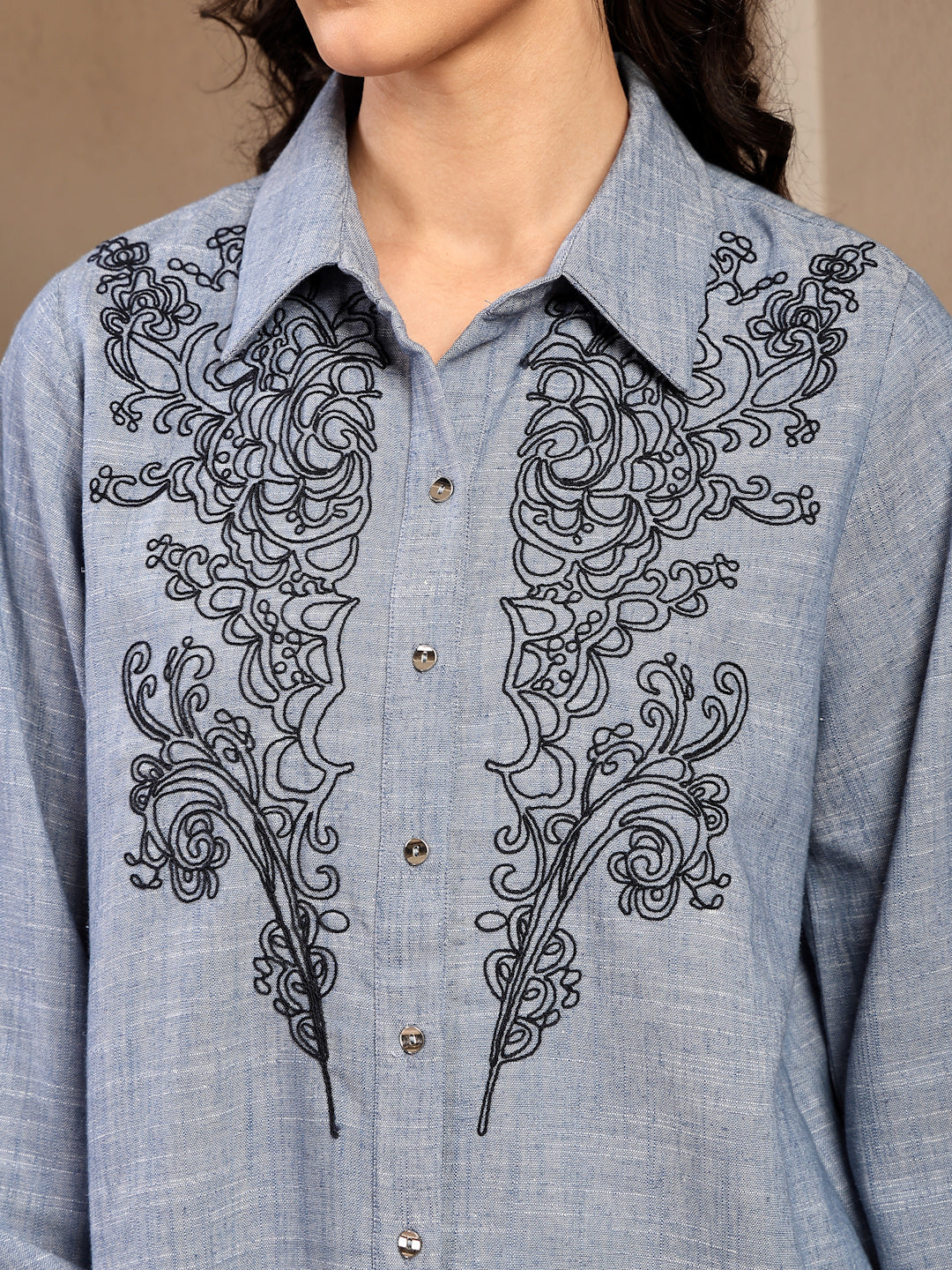 Gipsy Denim Blue Solid Cotton Shirt