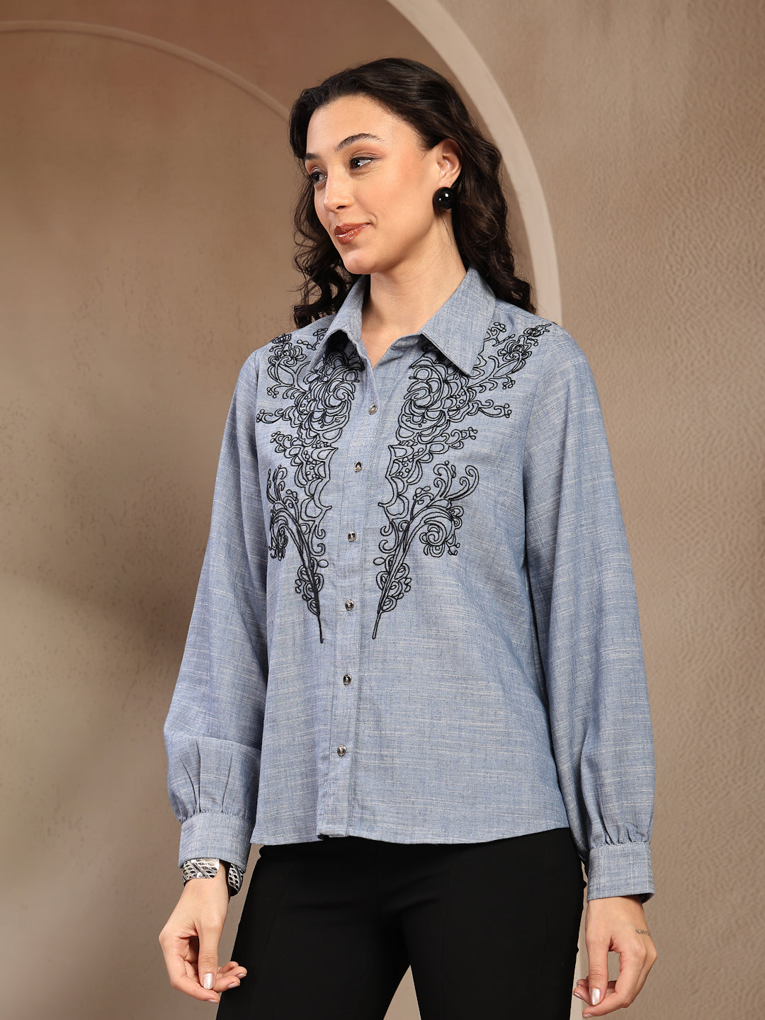Gipsy Denim Blue Solid Cotton Shirt