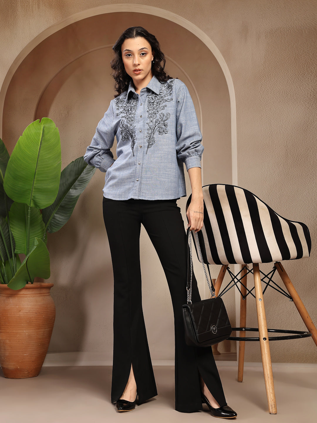 Gipsy Denim Blue Solid Cotton Shirt