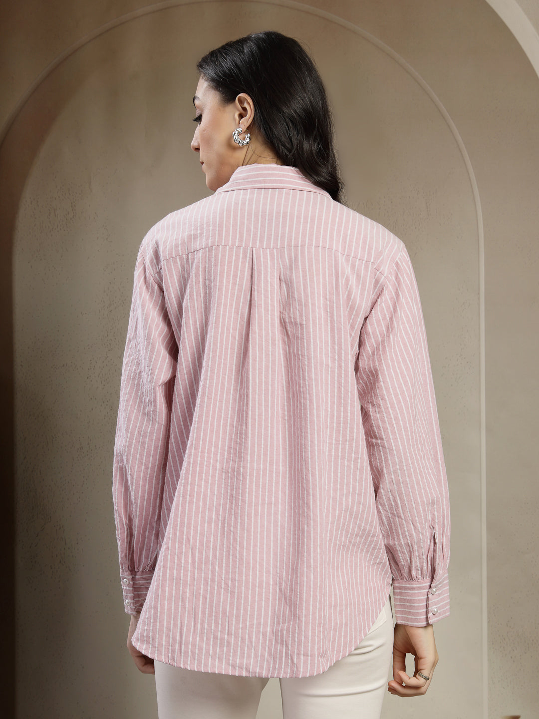 Gipsy Pink Cotton Stripe  Shirt with Embroidery and Pearl Buttons