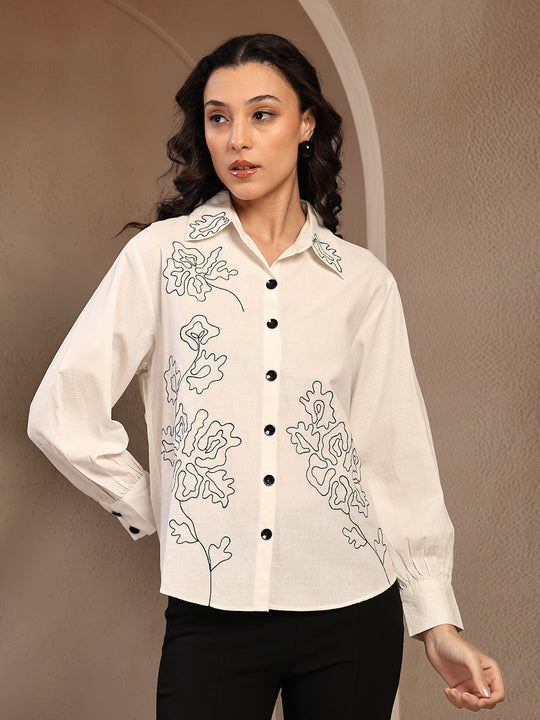 Gipsy White Solid Cotton Shirt