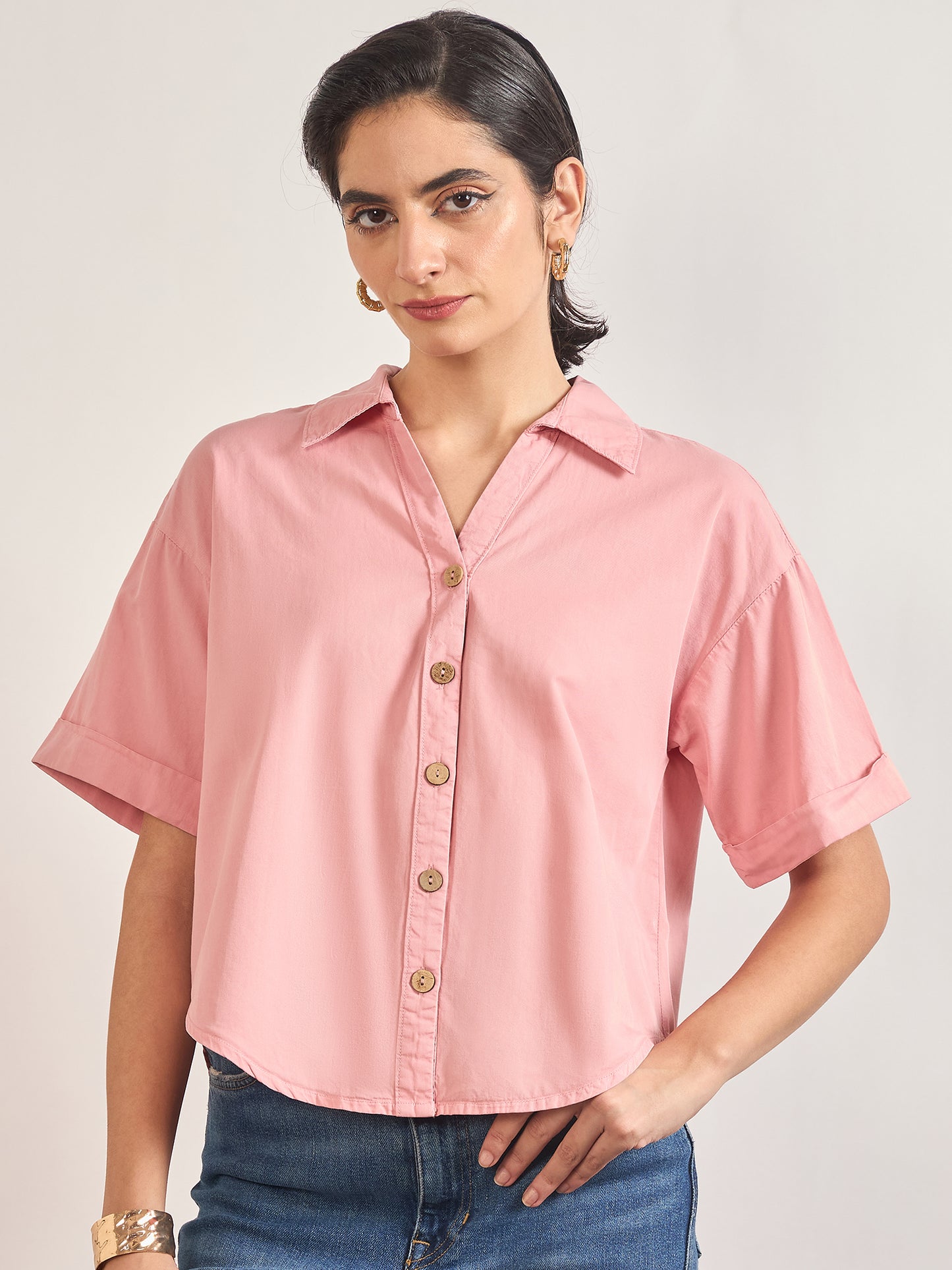Dusky Pink Cotton A-Line Shirt