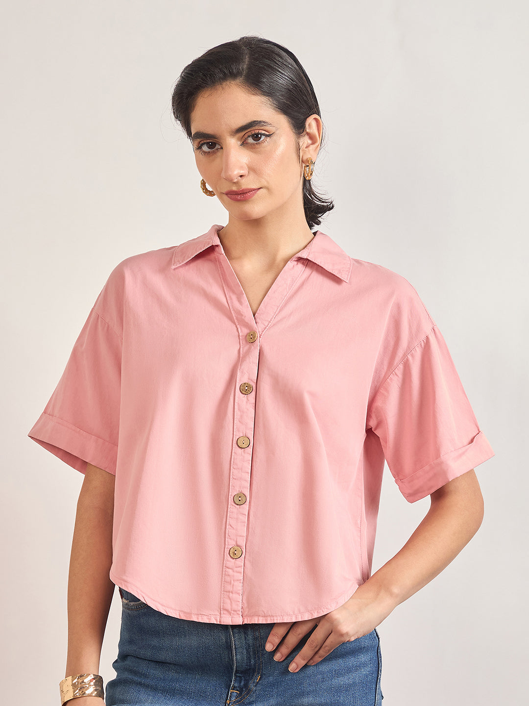 Dusky Pink Cotton A-Line Shirt