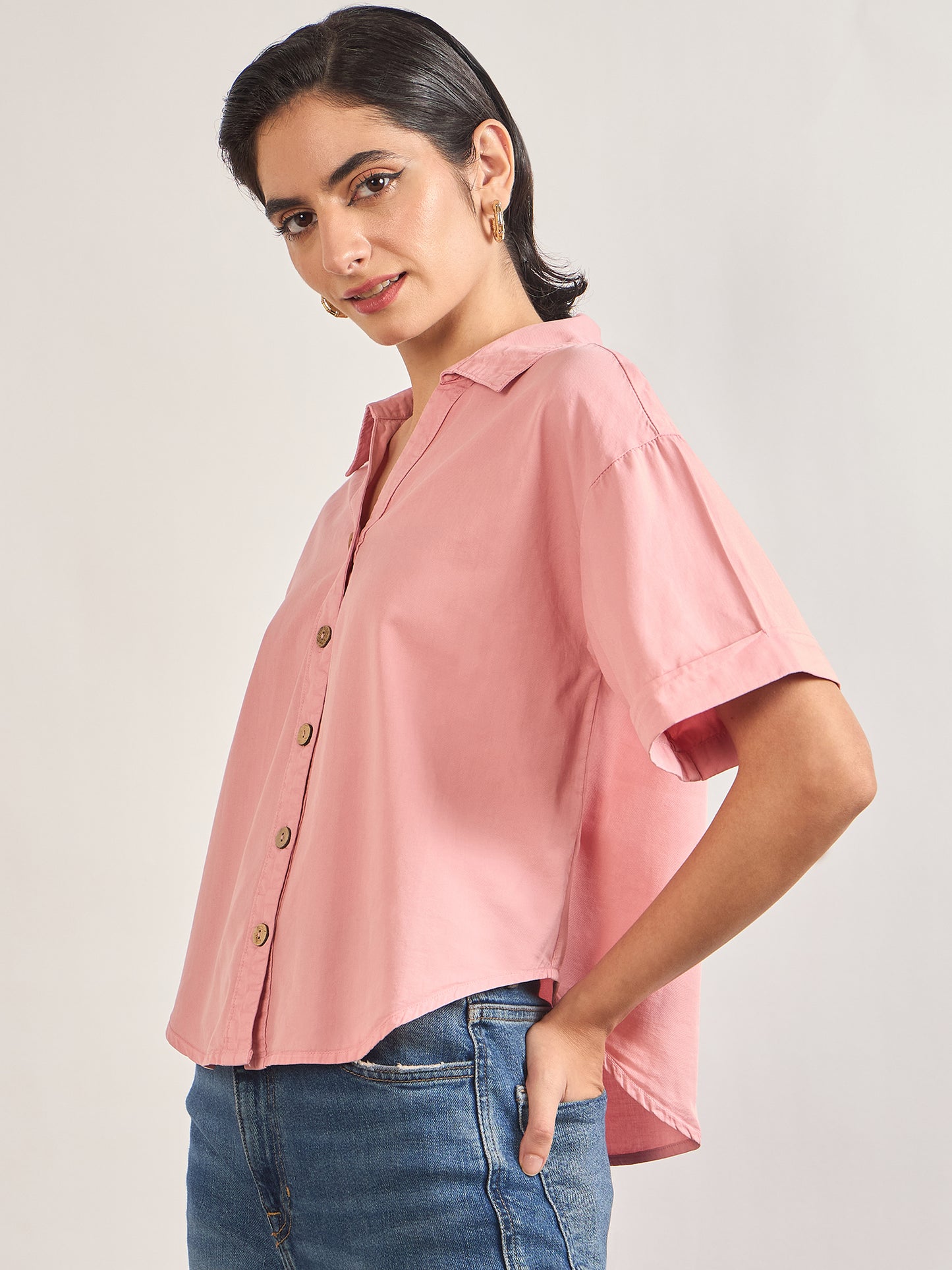 Dusky Pink Cotton A-Line Shirt