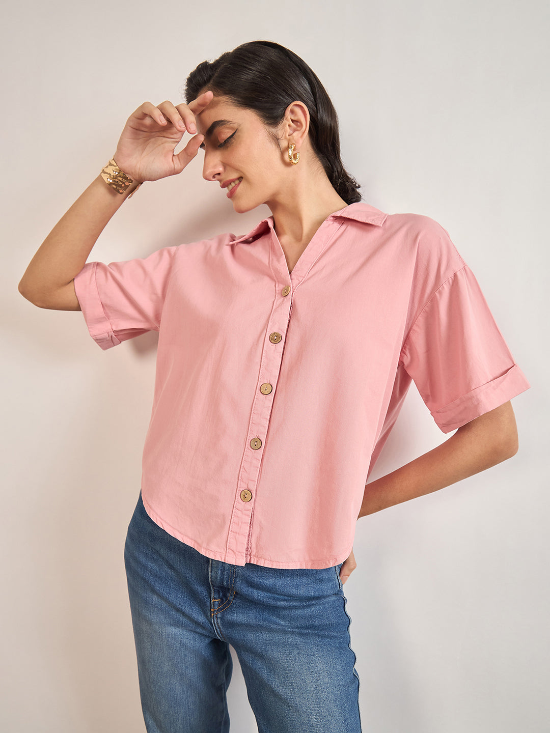 Dusky Pink Cotton A-Line Shirt