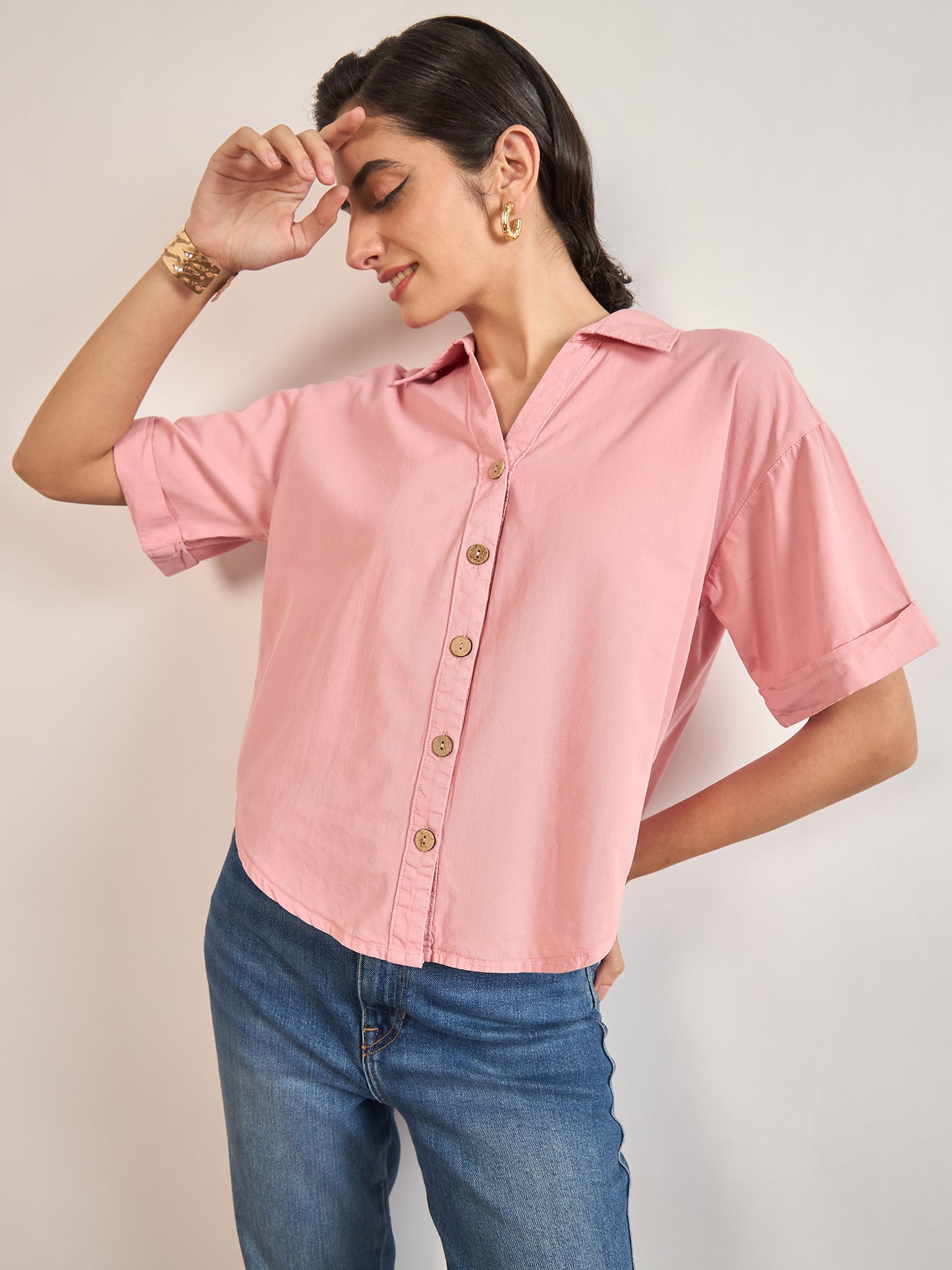 Dusky Pink Cotton A-Line Shirt
