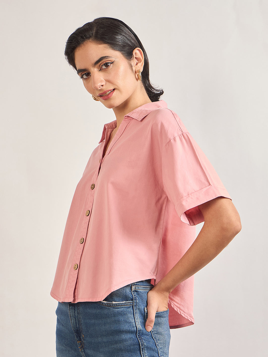Dusky Pink Cotton A-Line Shirt