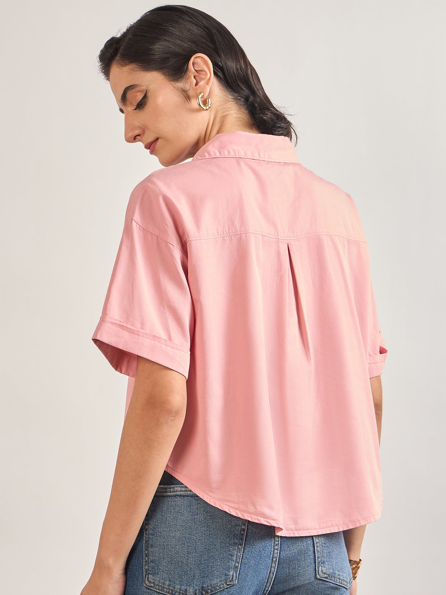 Dusky Pink Cotton A-Line Shirt