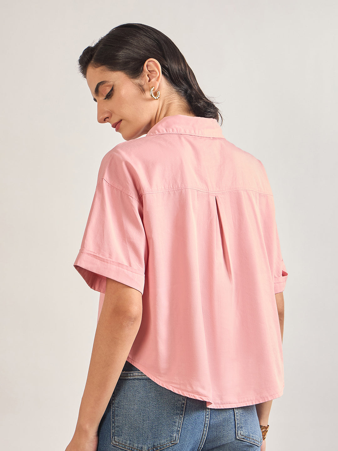 Dusky Pink Cotton A-Line Shirt