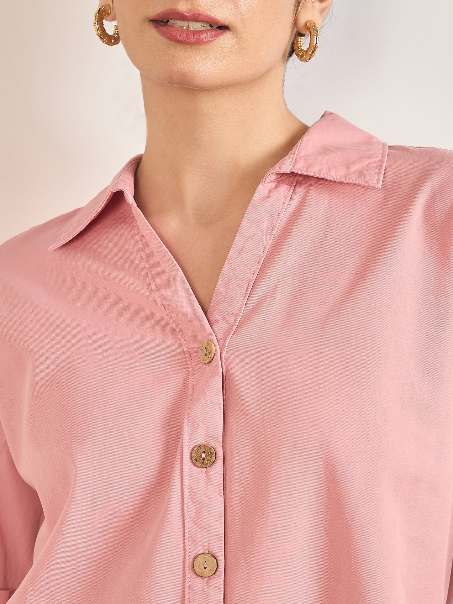 Dusky Pink Cotton A-Line Shirt
