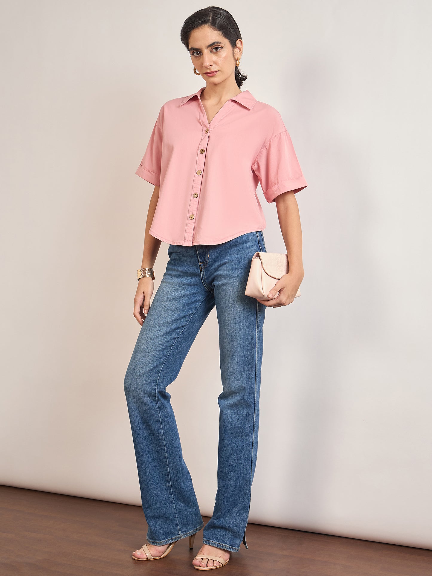 Dusky Pink Cotton A-Line Shirt