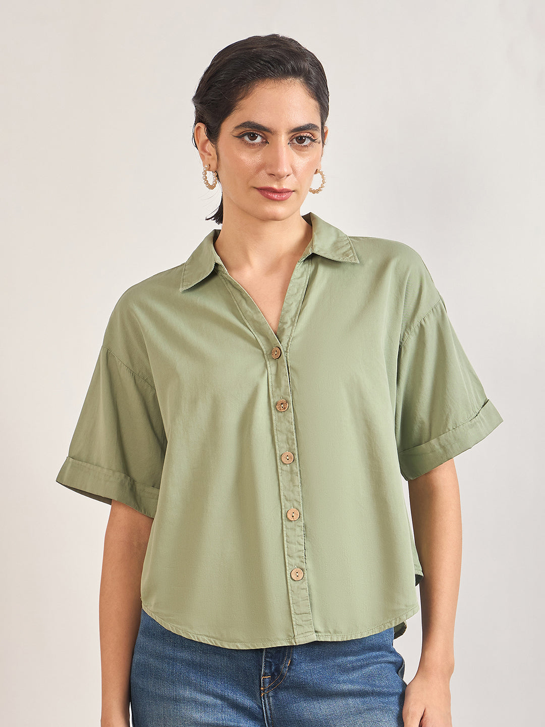 Sage Cotton A-Line Shirt