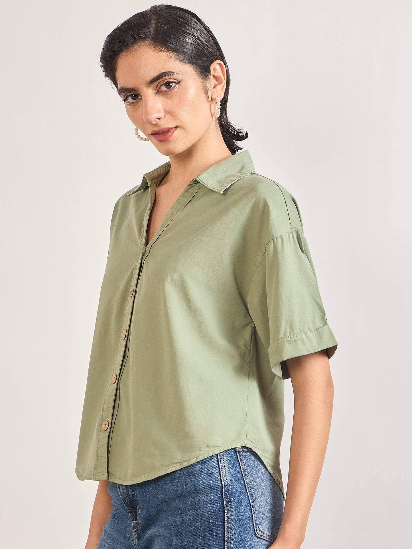 Sage Cotton A-Line Shirt