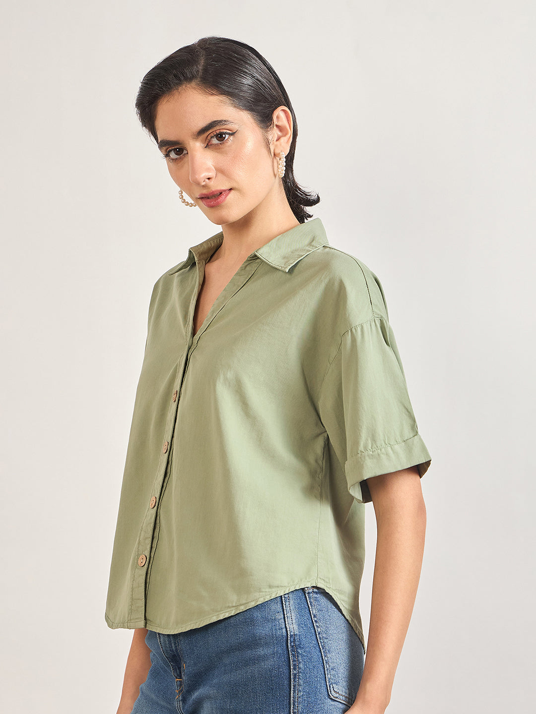 Sage Cotton A-Line Shirt