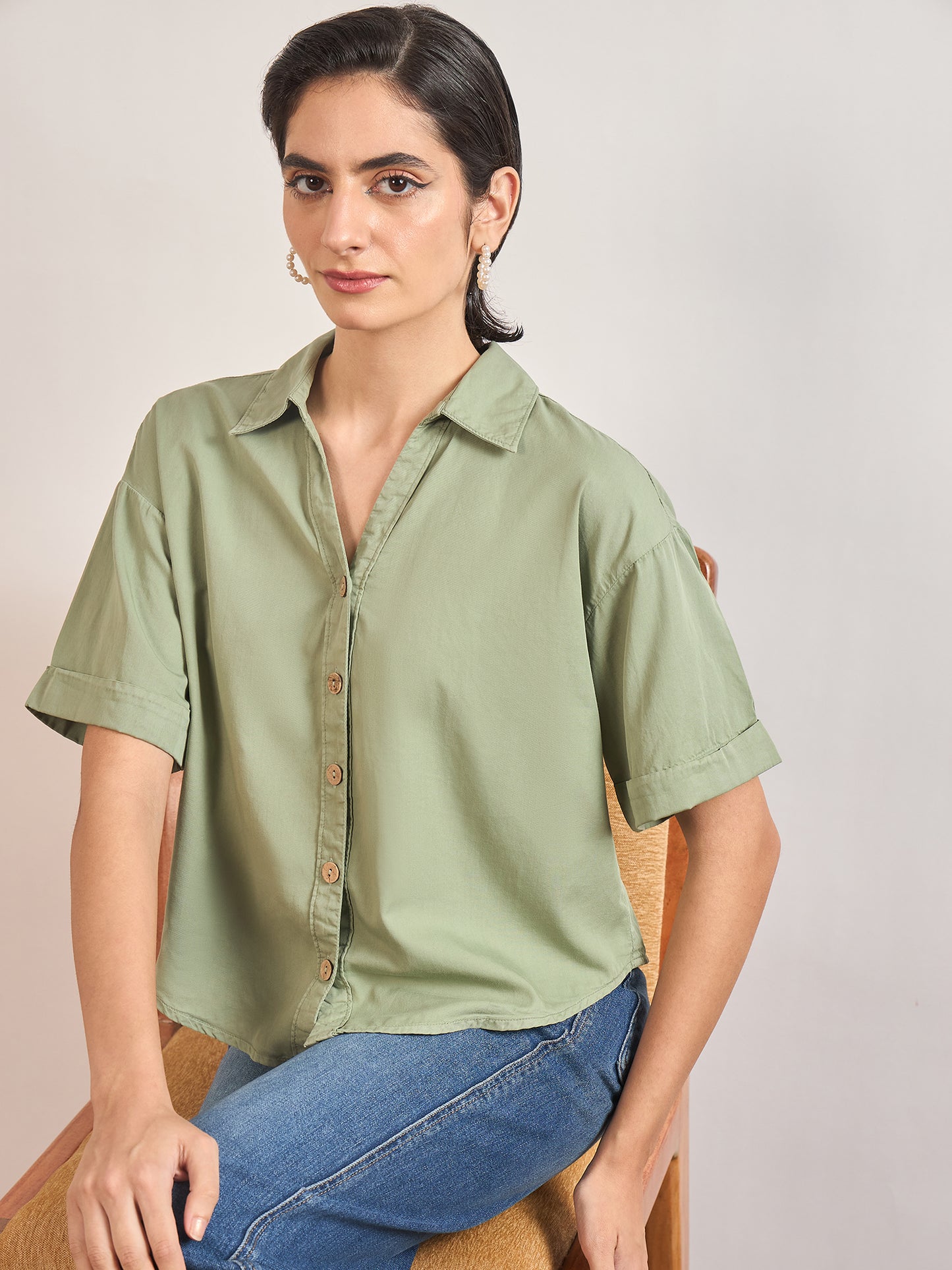 Sage Cotton A-Line Shirt